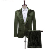 Royal Blue Velvet Tuxedo Suit Male Wedding Groom Dress Suits Pants Mens One Button Peak Lapel Dinner Party Costume Traje Hombre Green